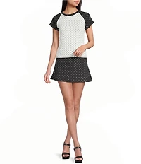 Originality Polka Dotted Short Raglan Short Sleeve Cropped Tee