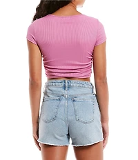Originality Short Sleeve Shirred Side Rib Knit Crop Top