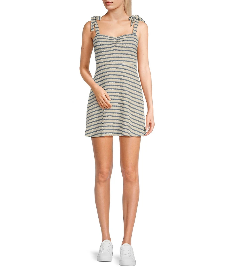 Originality Sleeveless Spaghetti Tie Strap Cinch Front A-Line Striped Dress