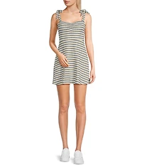 Originality Sleeveless Spaghetti Tie Strap Cinch Front A-Line Striped Dress