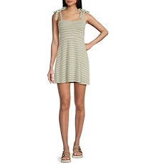 Originality Sleeveless Spaghetti Tie Strap Cinch Front A-Line Striped Dress