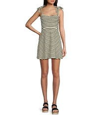 Originality Sleeveless Spaghetti Tie Strap Cinch Front A-Line Striped Dress