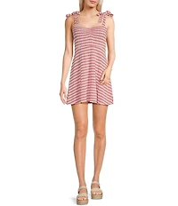 Originality Sleeveless Spaghetti Tie Strap Cinch Front A-Line Striped Dress
