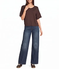 Originality Solid Short Sleeve Cropped Boxy Sweater Top
