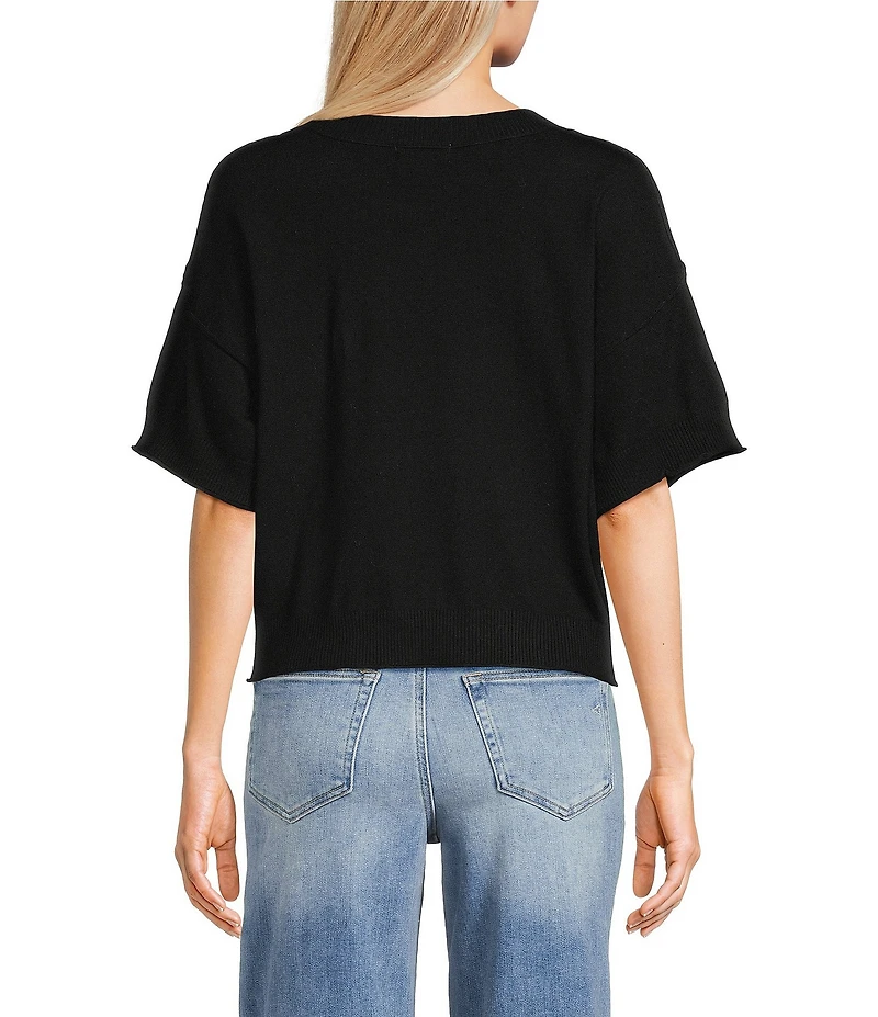 Originality Solid Short Sleeve Cropped Boxy Sweater Top