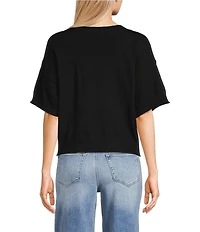 Originality Solid Short Sleeve Cropped Boxy Sweater Top