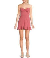 Originality Strapless Twist Bodice Ruffle Hem Mini Dress