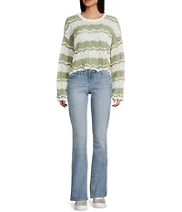 Originality Striped Scallop Edge Round Neck Long Sleeve Drop Shoulder Sweater