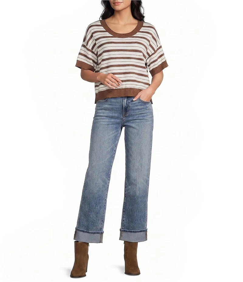 Originality Striped Short Sleeve Sweater