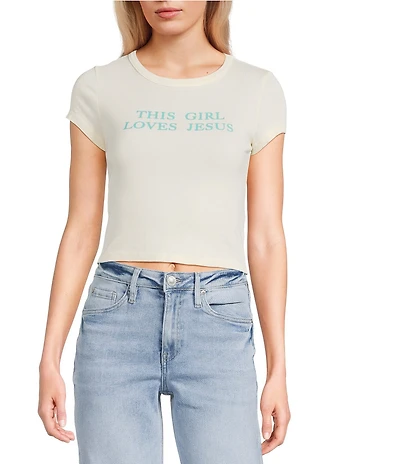 Originality 'This Girl Loves Jesus' Crew Neck Short Sleeve Cropped Fitted Baby T-Shirt
