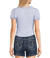 Originality V-Neck Short Puff Sleeve Ruffle Top