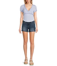 Originality V-Neck Short Puff Sleeve Ruffle Top