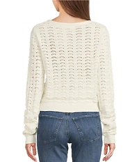 Originality Wavy Stripe V-Neck Button Front Long Sleeve Cropped Cardigan