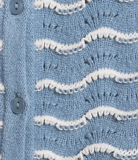 Originality Wavy Stripe V-Neck Button Front Long Sleeve Cropped Cardigan