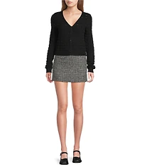 Originality Wavy Stripe V-Neck Button Front Long Sleeve Cropped Cardigan