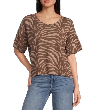 Originality Zebra Stripe Short Sleeve Sweater