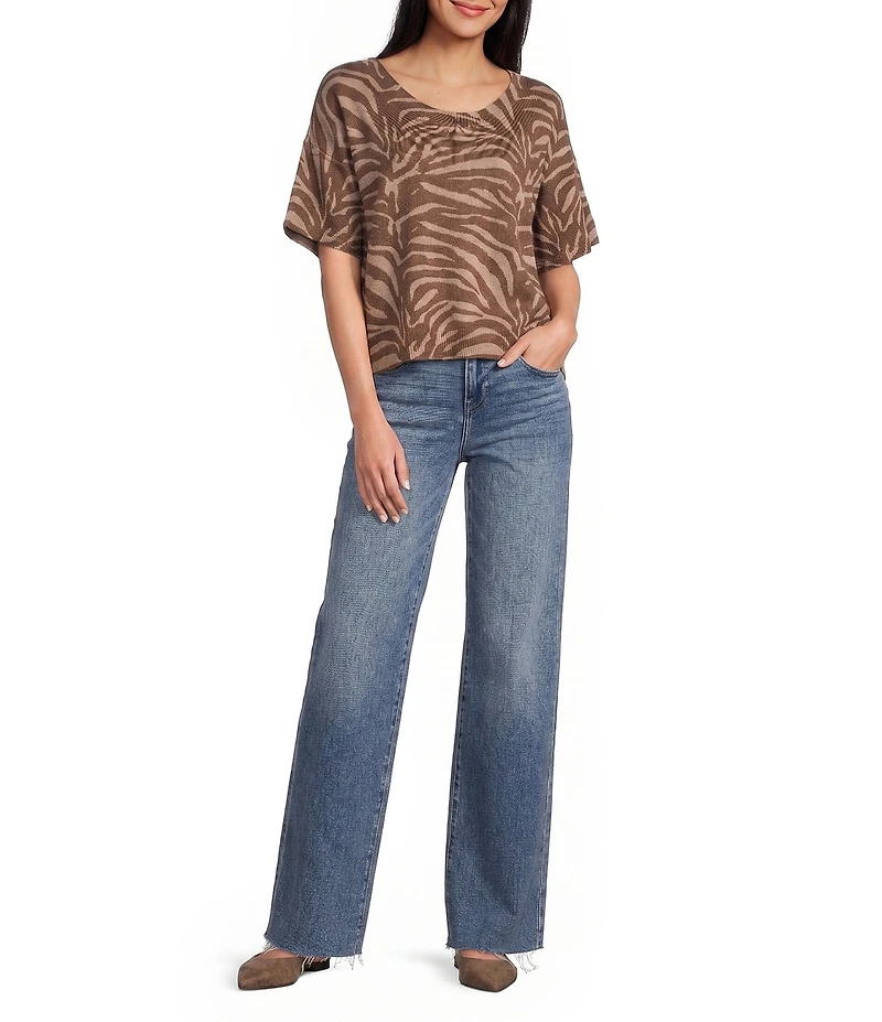 Originality Zebra Stripe Short Sleeve Sweater