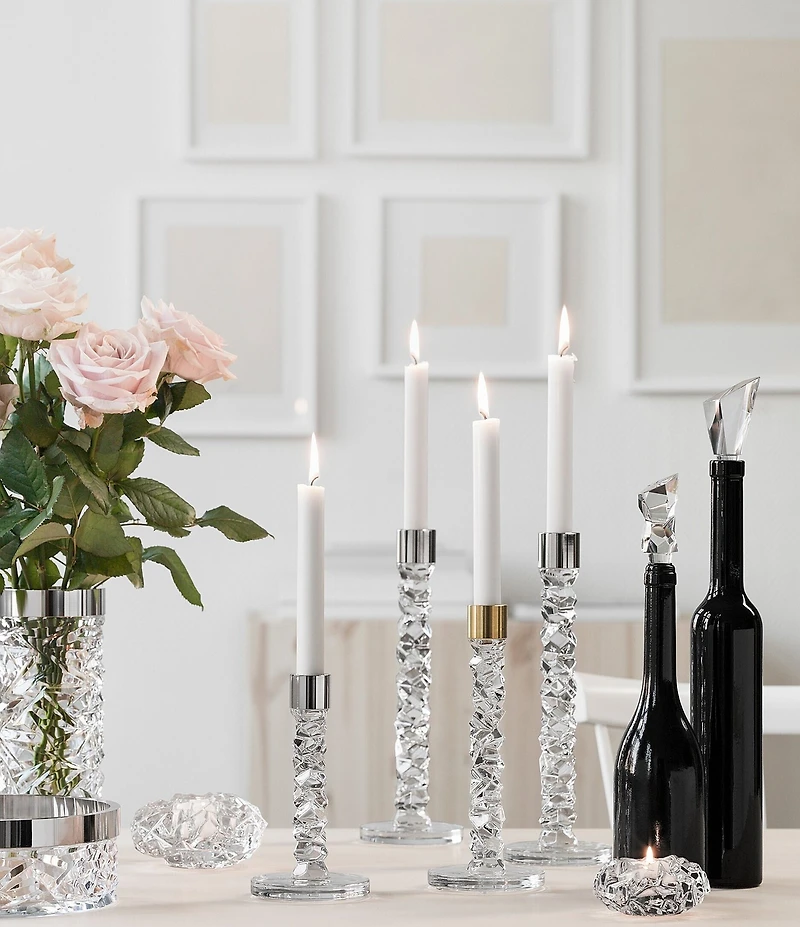 Orrefors Carat Stainless Steel Candlestick, Pair