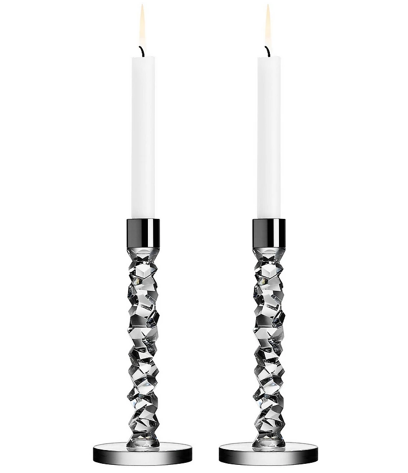 Orrefors Carat Stainless Steel Candlestick, Pair