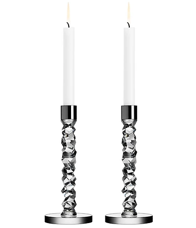 Orrefors Carat Stainless Steel Candlestick, Pair