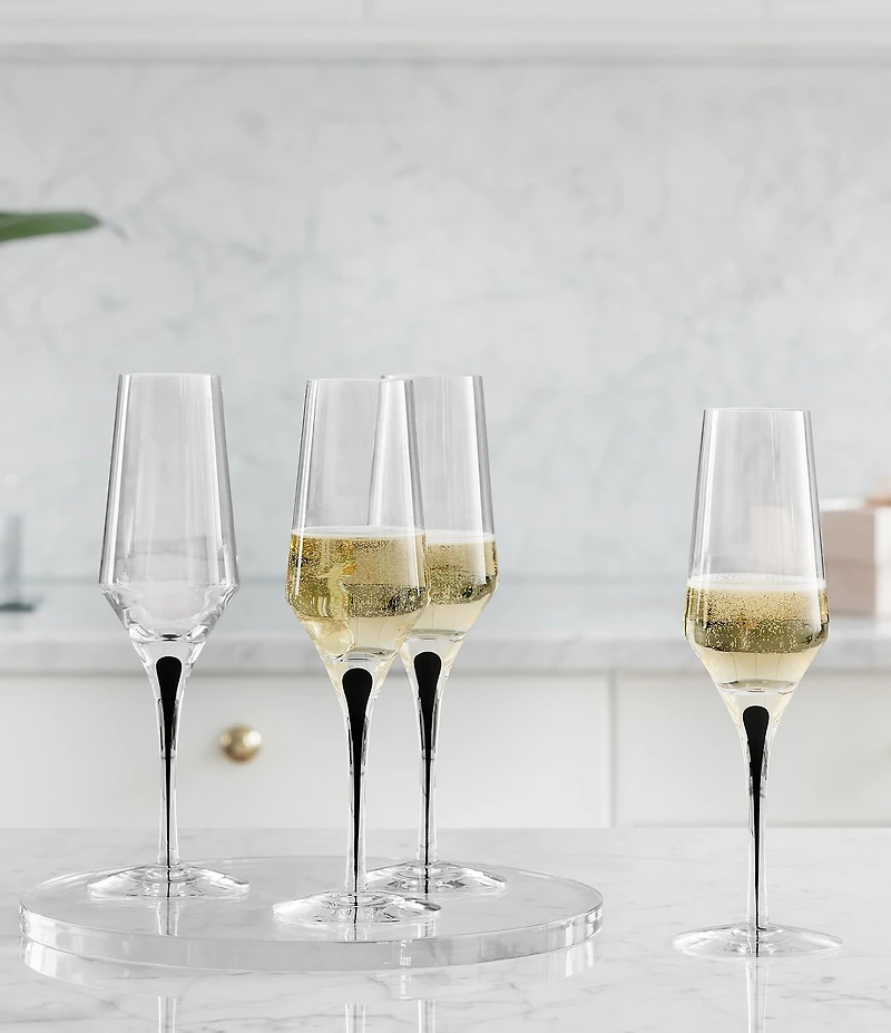 Orrefors Metropol Black Champagne Crystal Flute, Pair