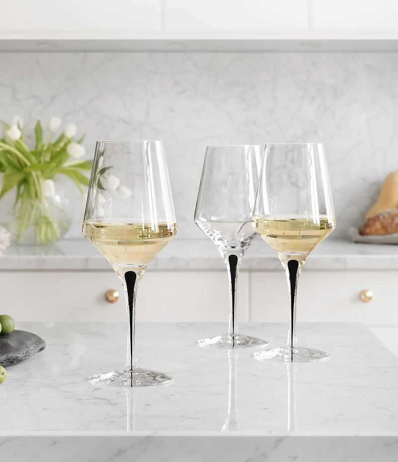 Orrefors Metropol Black Crystal White Wine Glass, Set of 2