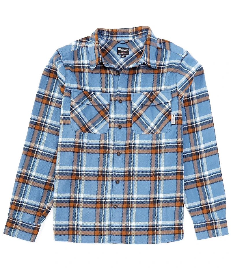 Outdoor Research Performance Stretch Feedback Slate Plaid Flannel Twill Long Sleeve Woven Shirt
