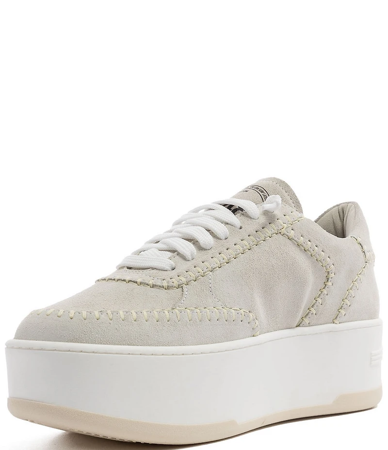 P448 Empire Suede Logo Perforated Lace Up Platform Sneakers