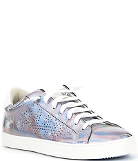 P448 John Oil Slick Iridescent Metallic Leather Lace Up Sneakers