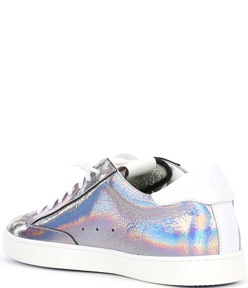 P448 John Oil Slick Iridescent Metallic Leather Lace Up Sneakers