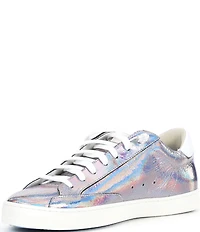 P448 John Oil Slick Iridescent Metallic Leather Lace Up Sneakers