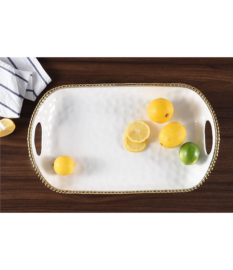 Pampa Bay Salerno Golden Porcelain Rectangular Tray with Handles