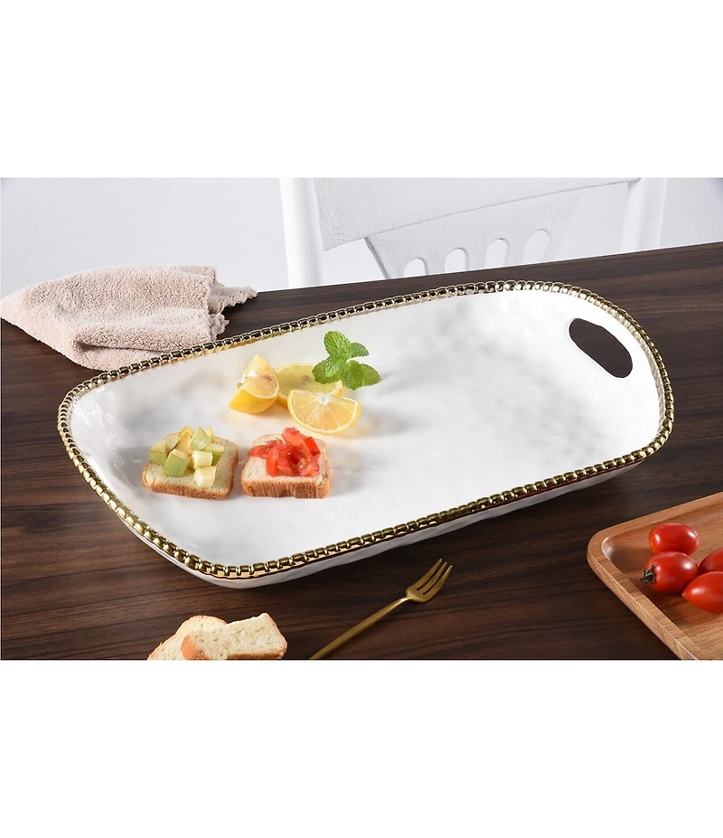 Pampa Bay Salerno Golden Porcelain Rectangular Tray with Handles