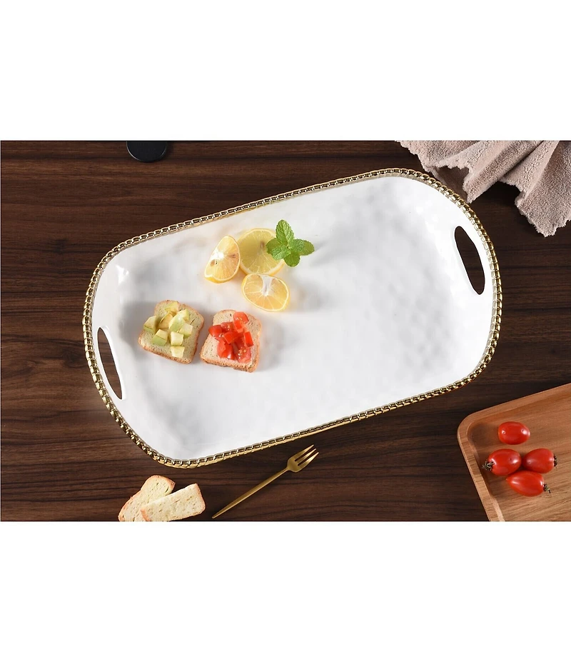 Pampa Bay Salerno Golden Porcelain Rectangular Tray with Handles