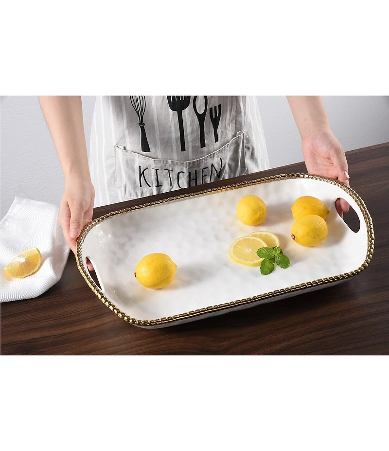 Pampa Bay Salerno Golden Porcelain Rectangular Tray with Handles