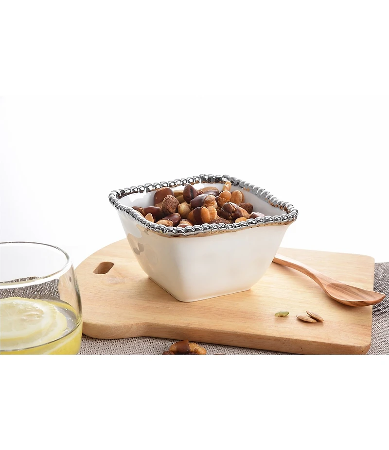 Pampa Bay Salerno Silver Porcelain Square Snack Bowl