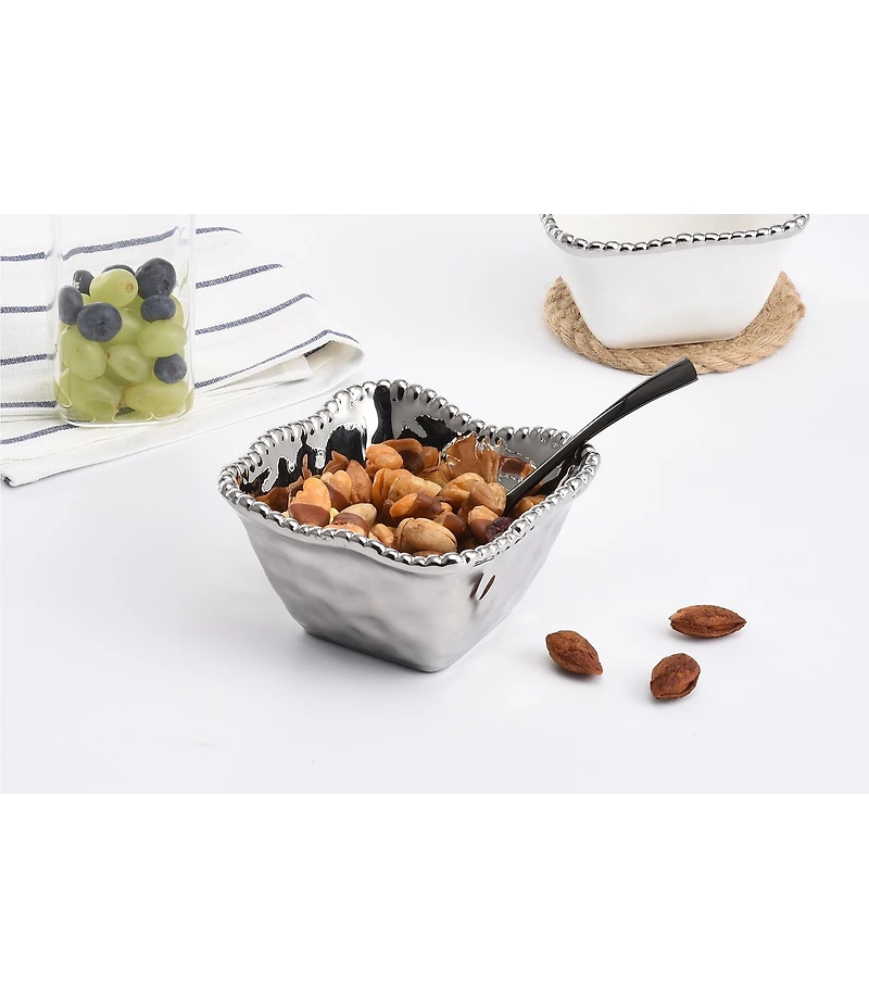 Pampa Bay Verona Silver Porcelain Square Snack Bowl