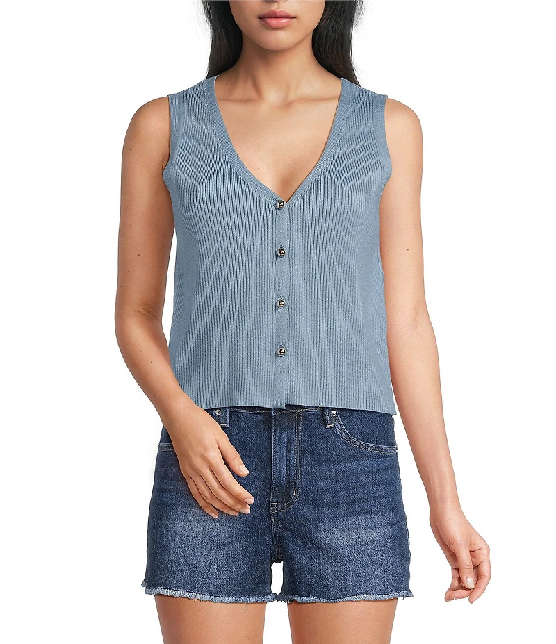 Papermoon Knit V-Neck Button Front Sweater Vest