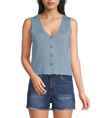 Papermoon Knit V-Neck Button Front Sweater Vest