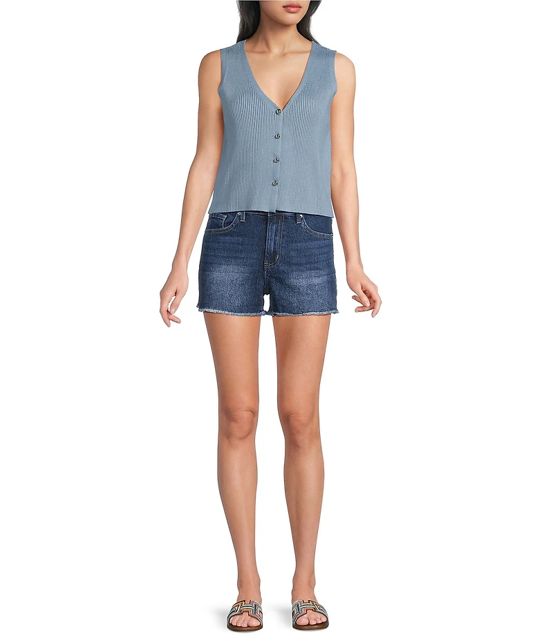 Papermoon Knit V-Neck Button Front Sweater Vest