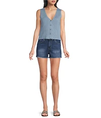 Papermoon Knit V-Neck Button Front Sweater Vest