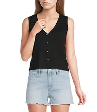 Papermoon Knit V-Neck Button Front Sweater Vest