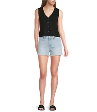 Papermoon Knit V-Neck Button Front Sweater Vest