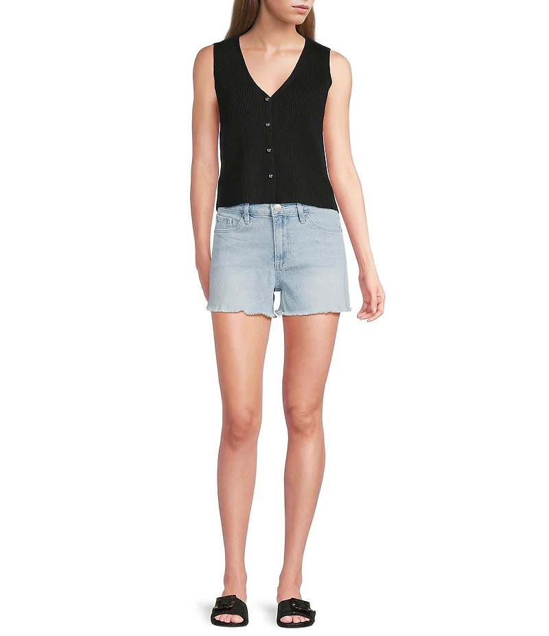 Papermoon Knit V-Neck Button Front Sweater Vest