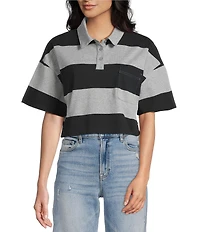 Papermoon Striped Short Sleeve Cropped Polo Shirt