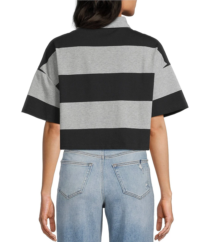 Papermoon Striped Short Sleeve Cropped Polo Shirt
