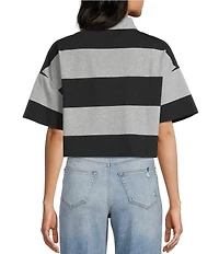 Papermoon Striped Short Sleeve Cropped Polo Shirt