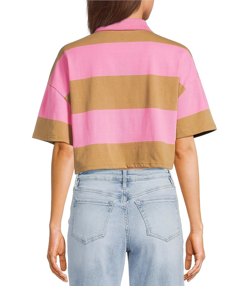 Papermoon Striped Short Sleeve Cropped Polo Shirt