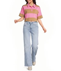 Papermoon Striped Short Sleeve Cropped Polo Shirt