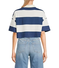Papermoon Striped Short Sleeve Cropped Polo Shirt